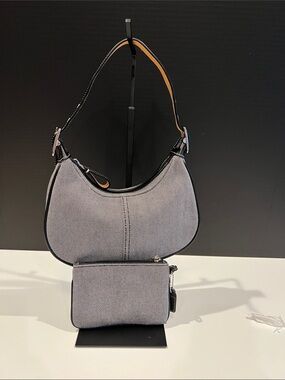 Coach Canvas/leather Crescent Shoulder Bag with Matching Wristlet